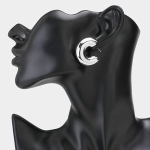 Silver Hoop Earrings 1.2" Casual Simple Thick Chunky Metal Womens Huggie